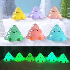 Christmas Luminous Melting Christmas Tree Micro Landscape Snow Scenery Ornament Resin Craft Figurine Desktop Decor