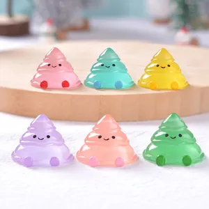 Mini resin Christmas tree figurine set, cute glowing landscape decorations for desktop