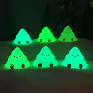 Luminous resin Christmas tree miniature landscape glowing snow scene ornament desktop decor.