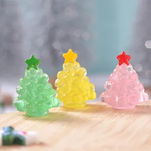 Miniature resin Christmas tree ornaments, cute micro landscape desktop decor set of three.