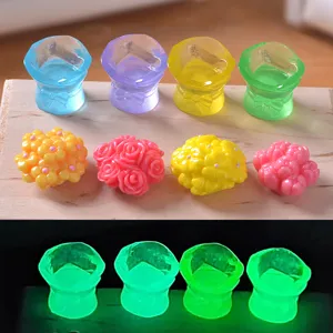 Mini Luminous Resin Flower Bouquet Micro Landscape Ornament Cartoon Rose Tulip Figurine Desktop Decor Gift