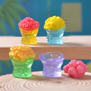 Miniature resin flower bouquet ornaments for dollhouse and micro landscape decor colorful flowers