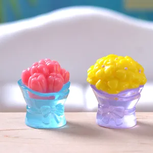 Mini resin flower bouquet micro landscape ornament cartoon tulip rose craft decor for desktop
