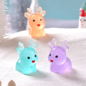 Figurines de renne miniatures lumineuses mignonnes en résine pour Noël DIY micro paysage.