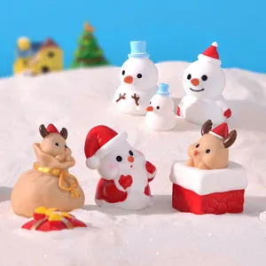 Christmas Micro Landscape Resin Ornaments Cute Snowman Santa Claus Deer DIY Craft Accessories Desktop Figurine Holiday Gift