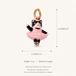 Adorable pendentif chat noir et blanc ballerine en cuivre pour collier DIY bijoux