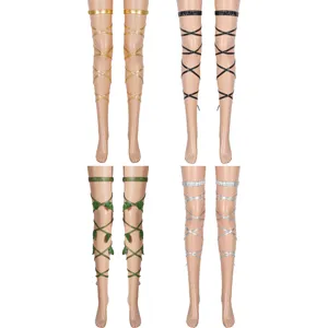 Sexy Patent Leather Lace-up Thigh High Leg Straps Women Goth Punk Costume Accessories Cross Wrap Leg Rings Decorative Stockings Polyester Spandex