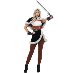 Medieval Viking dark warrior cosplay hunter costume for women, ideal for Halloween and parties.