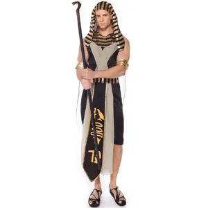 Men's Egyptian Pharaoh Costume Halloween Cosplay Party Stage Outfit With Prop Staff