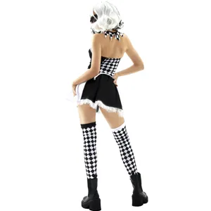 Sexy black and white checkered harlequin costume for women halloween cosplay outfit.