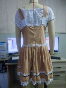 Detaillierte Rückansicht des deutschen Oktoberfest bayerischen Dirndlkleids mit Bluse.