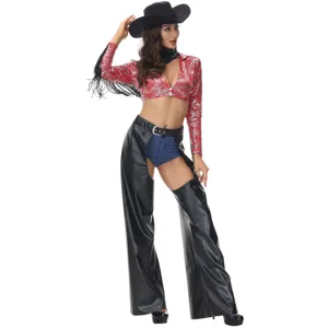 Sexy cowgirl costume for music festival, 70s retro party outfit and stage performance wear.