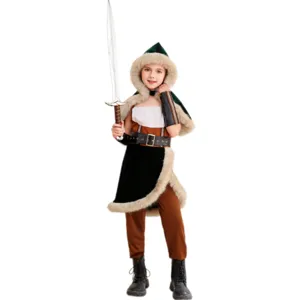 Kids medieval dark warrior cosplay costume Halloween Christmas hunter outfit detail view