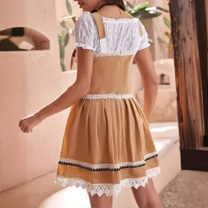 Deutsches Oktoberfest Dirndl Kleid Bayerisches Bierfest Kostüm kurzärmeliges Kleid mit Schürze