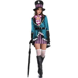 Halloween Mad Hatter Cosplay Costume Women Alice Magic Circus Stage Outfit Plus Size