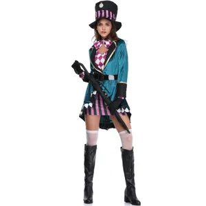 Women Mad Hatter Costume Alice Wonderland Cosplay Party Outfit Halloween Fancy Dress Up