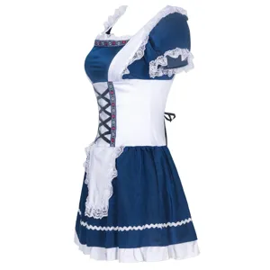 Robe traditionnelle bavaroise de serveuse de bière avec tablier blanc et manches bouffantes.