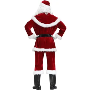 Men Christmas costume set plus size red velvet Santa Claus outfit for holiday party