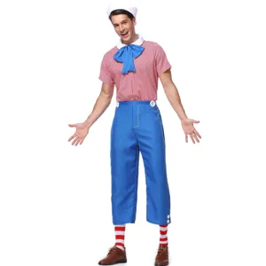 Ensemble de costume de cosplay pour hommes avec chemise à carreaux, pantalon et chapeau.