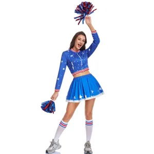 Sexy costume de pom-pom girl américaine ensemble cosplay avec haut jupe pour spectacle de scène.