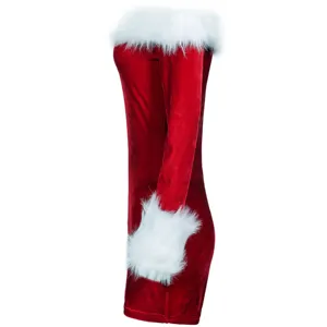 Costume di Natale da donna abito in velluto rosso maniche lunghe con finiture in pelliccia.