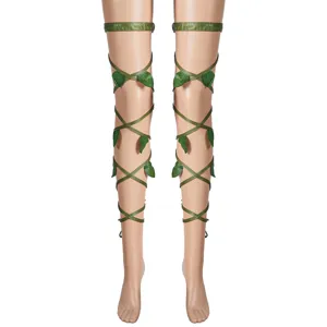 Green leaf leg strap harness cosplay accessory detail view, ideal for party costume dressing.