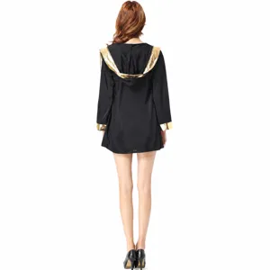 Costume da accappatoio da boxe con cappuccio nero e oro per cosplay di Halloween spettacolo.