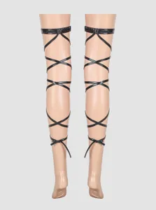 Black patent leather lace-up thigh high stockings sexy leg harness costume accessories