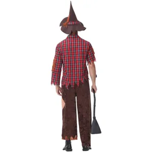 Halloween scarecrow witch costume adult cosplay party outfit with plaid shirt and hat