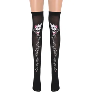 Calze Autoreggenti da Donna Con Motivo a Teschio di Halloween Gotico Jacquard Nere Parigine per Festa in Maschera Collant Modellanti