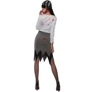 Halloween vampire pirate costume detail shot showing blood-stained top and skirt.