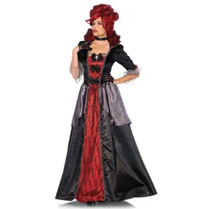 Halloween disfraz reina vampiro cosplay gotico vestido fiesta negro y rojo largo mujer