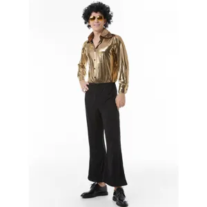 70s Disco Costume Vintage Gold Shirt Black Flared Pants Music Festival Party Outfit