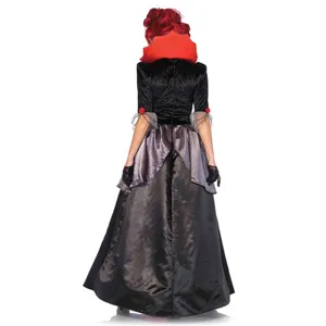 Disfraz de reina gótica para Halloween, elegante vestido de vampiresa negro y rojo.