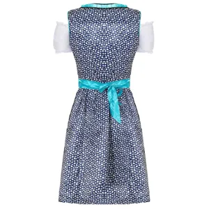 Traditionelles deutsches Oktoberfest Dirndl Kleid Rückansicht, blauer Blumendruck weiß.