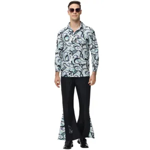 70s Retro Disco Costume For Men Hippie Psychedelic Printed Top And Bottom Performance Outfit Music Festival Carnival Party Wear
