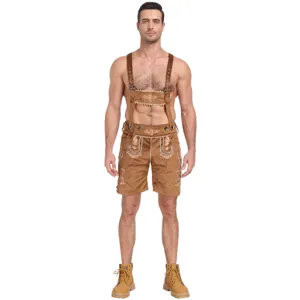 Men Traditional Bavarian Lederhosen For Oktoberfest Beer Festival Costume Embroidered Suspender Shorts Stage Performance Outfit