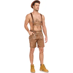 Men Oktoberfest Lederhosen costume brown suspenders shorts beer festival stage performance outfit