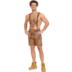 Men Oktoberfest Lederhosen German Beer Festival Costume Traditional Bavarian Outfit Suspender Shorts