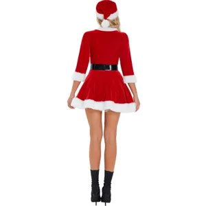 Sexy Christmas costume for women velvet red dress party outfit with hat belt and boots.