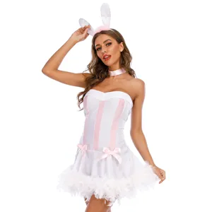 Sexy bunny girl costume dress with ears headband and choker for roleplay parties.
