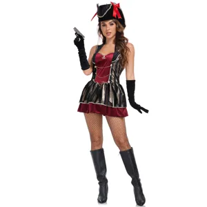 Sexy pirate costume for women adult gothic halloween cosplay outfit with dress hat