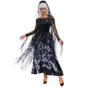 Costume da Sposa Fantasma di Halloween per Donna Vestito da Strega Vampiro Zombie Abito Gotico in Pizzo Strappato per Festa Cosplay