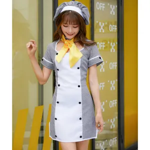Maid cosplay chef costume Halloween dress with hat and yellow scarf for women M-XL