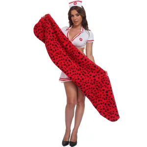 Halloween red spotted plush shawl with nurse costume COS outfit for adult party dress up.