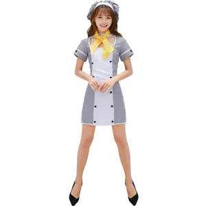 Women Halloween Sexy Gingham Maid Chef Cosplay Costume Anime Stage Performance Dress With Hat And Scarf For Party