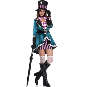 Halloween Alice Mad Hatter costume set for women, magic theatrical stage cosplay outfit.