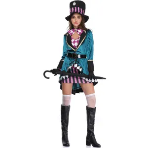 Women's Mad Hatter Costume Alice Cosplay Outfit Halloween Party Stage Show Fancy Dress