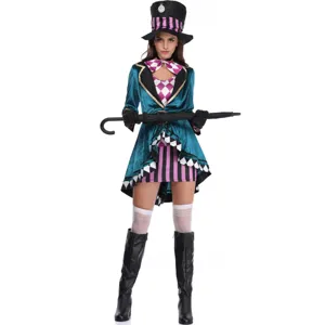 Women Halloween cosplay costume magician stage outfit stylish tailcoat top hat party wear