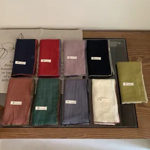 Femmes Littéraire Rétro Couleur Unie Écharpe Longue Élégante Bordure Polyvalente Légère Mode Écharpe de Cou Châle